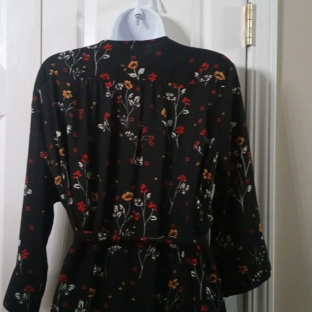 BLL New York sheer Black Floral Dress with tie waist Sz XL NWOT - Picture 7 of 8
